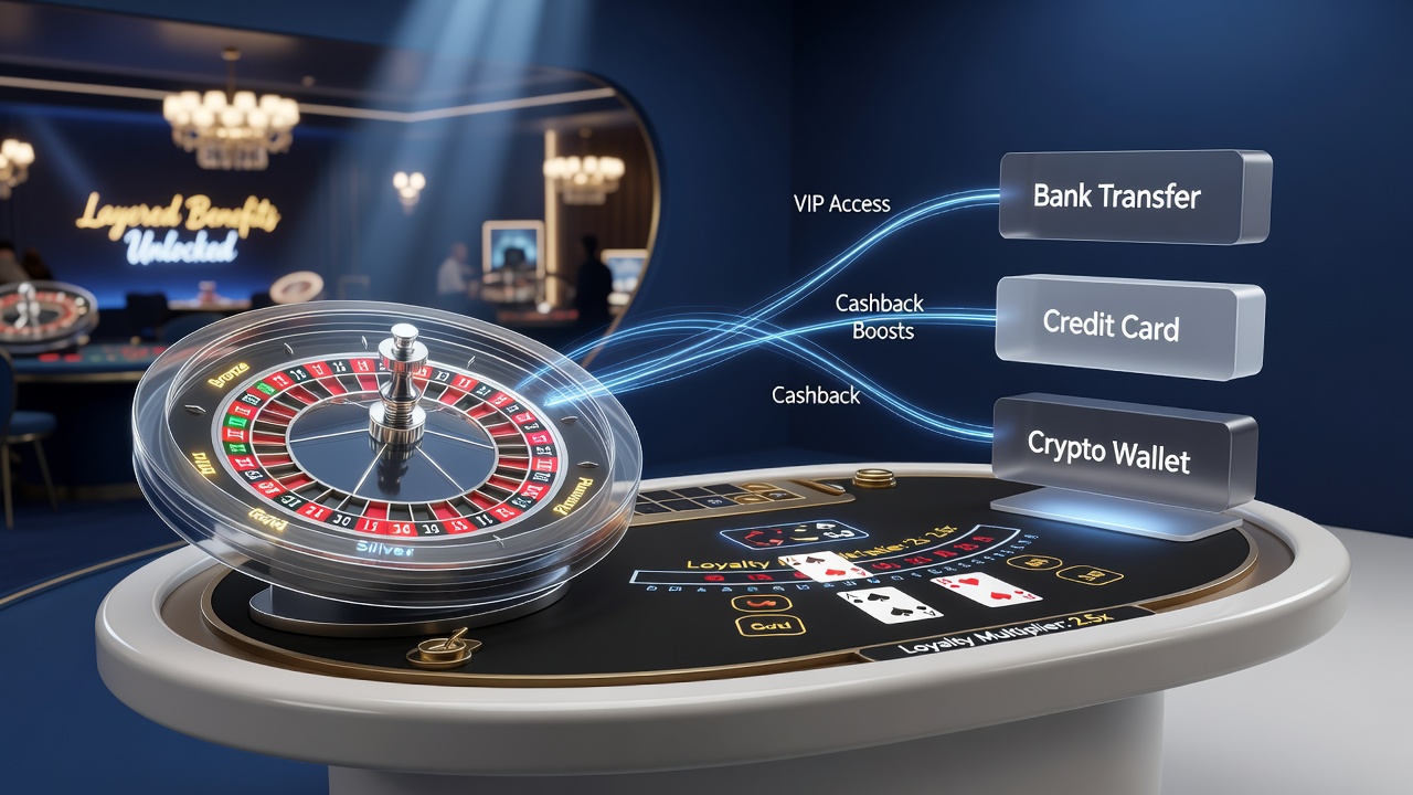 Visual representation of loyalty progression connecting deposits to rewards in table games and sports betting