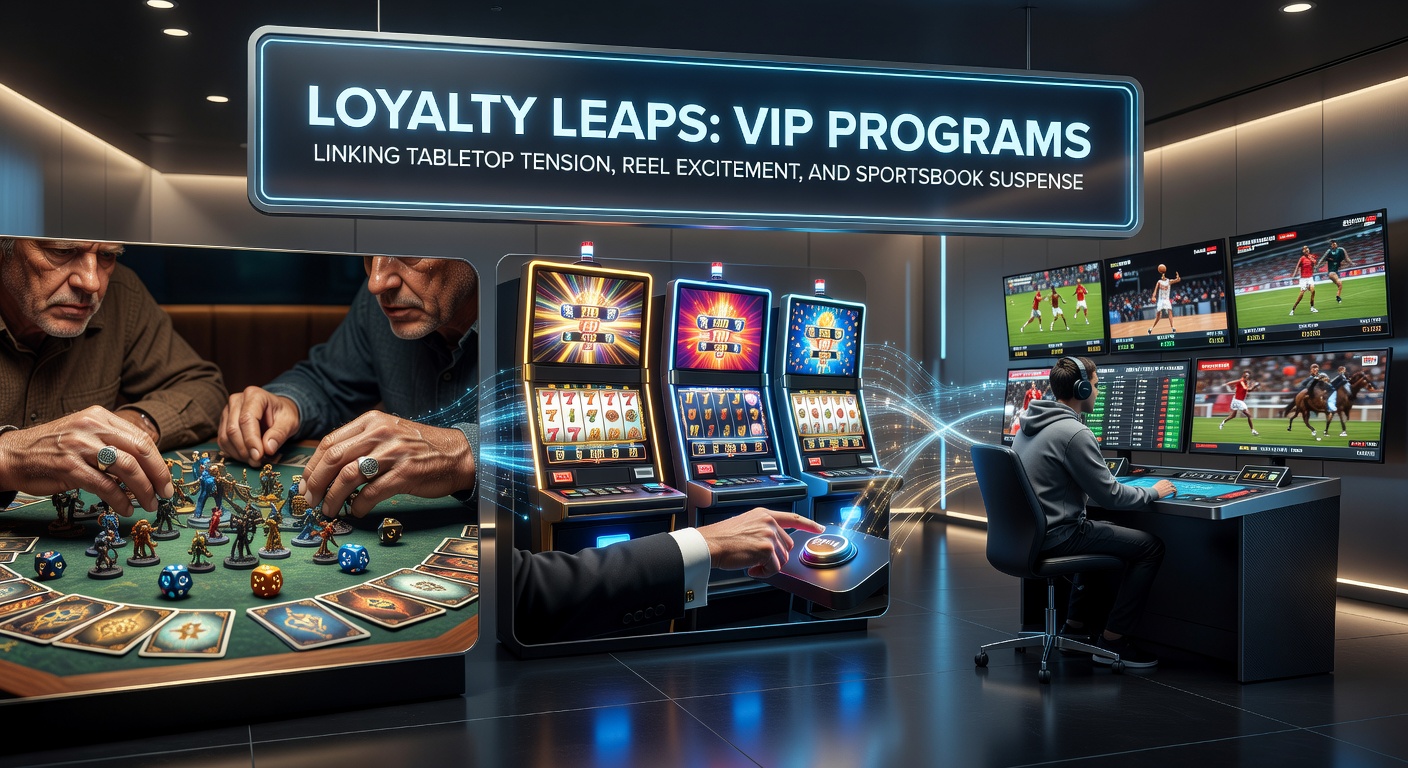 Dynamic image of slot reels exploding with wins alongside a poker chip stack and sports betting slip, symbolizing unified VIP loyalty rewards across gaming types