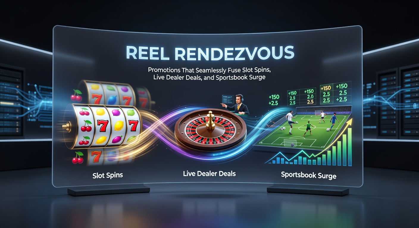 Dynamic split-screen graphic of a player transitioning from slot machine wins to live dealer roulette bet and then sports betting on basketball, with bonus icons linking the actions