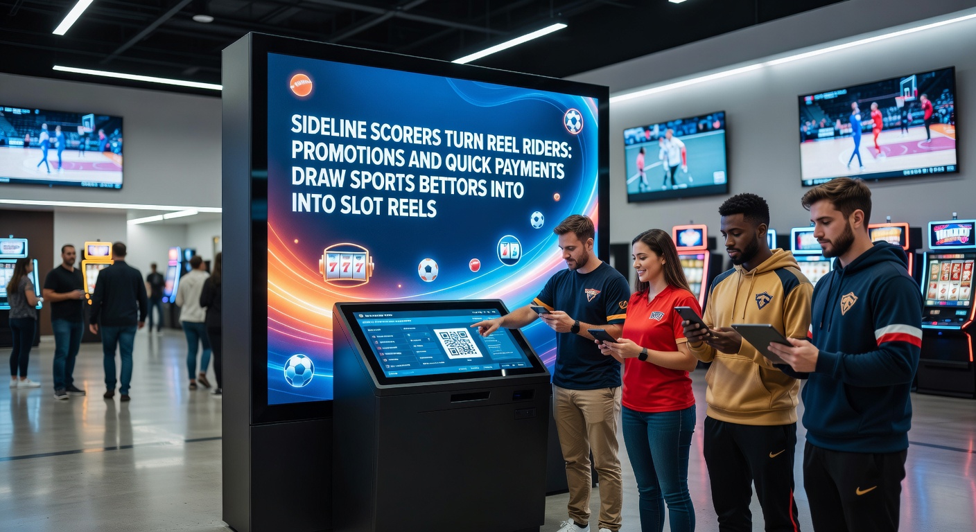 Dynamic casino interface showing sports betting odds alongside glowing slot reels and live dealer streams, with instant payment icons and promo banners bridging the sections