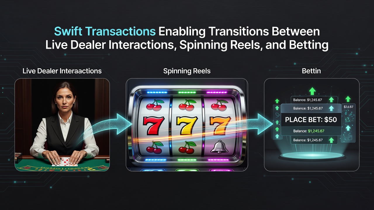 Close-up of handheld device displaying instant transaction history linking different game types including roulette, slots, and football betting