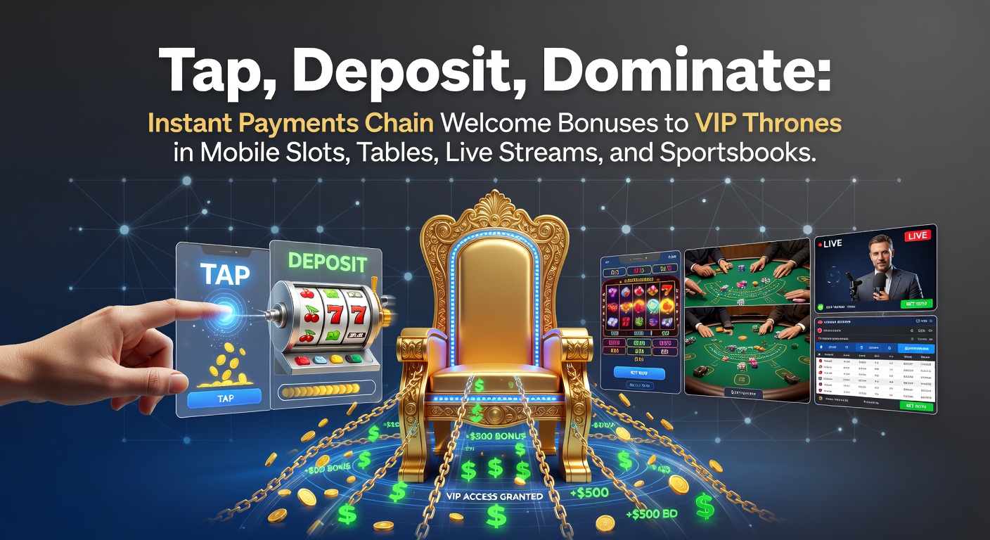 Mobile screen showing a quick-tap deposit unlocking a cascade of bonus icons across slots, tables, live dealers, and sports odds