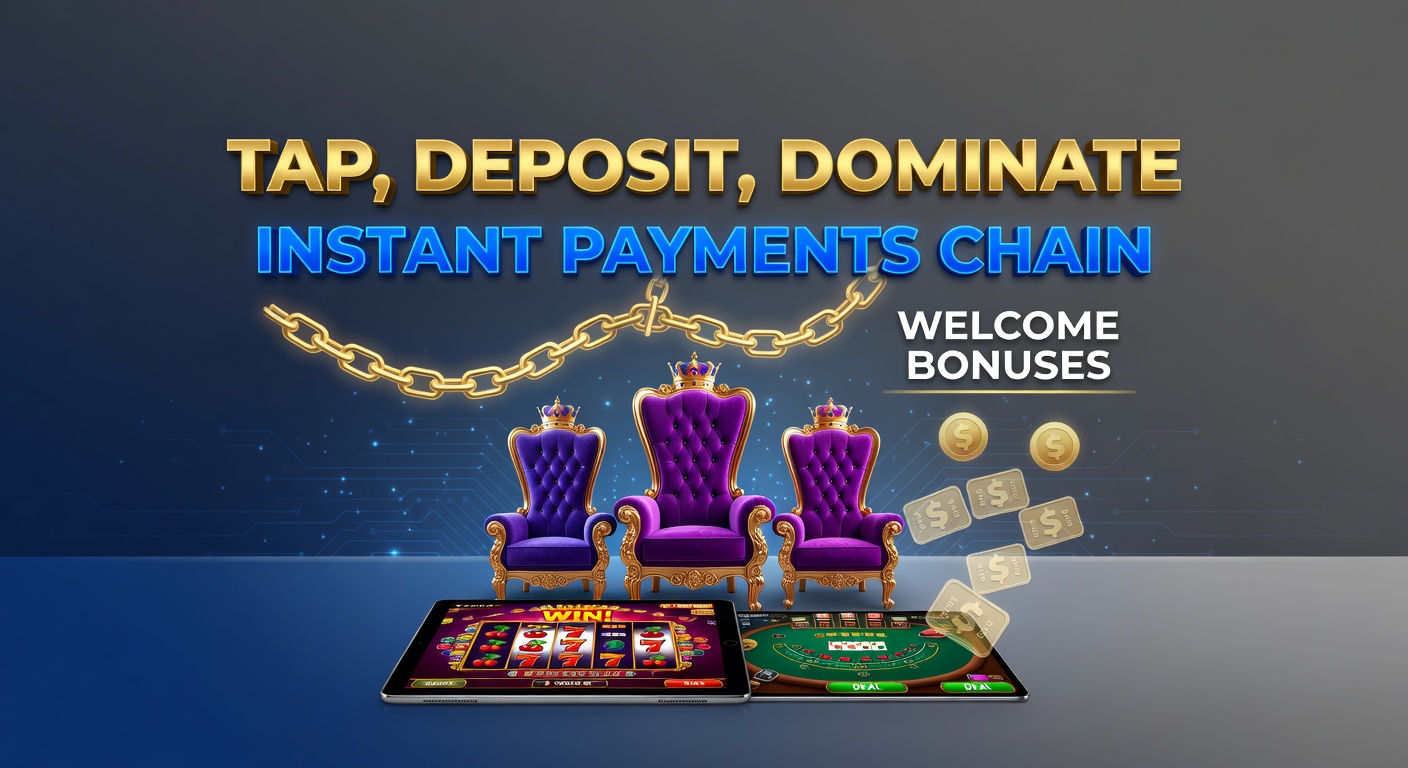 A glowing VIP throne atop a ladder of bonus levels, connected by instant deposit arrows linking slots, live tables, and sportsbook icons