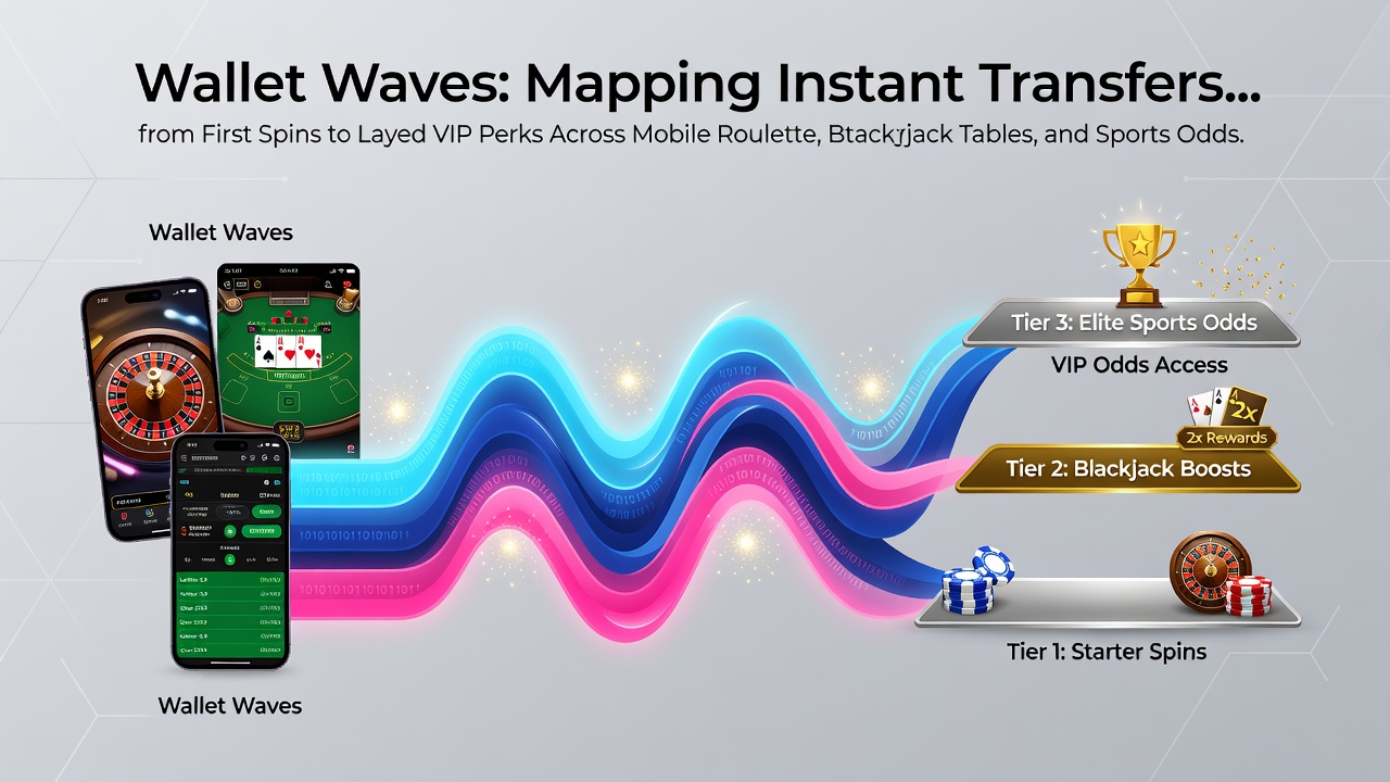 Mobile device displaying instant transfer options linking roulette spins to blackjack tables and sports betting odds with VIP reward indicators