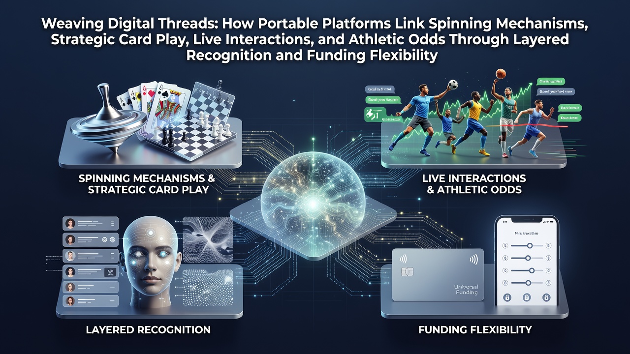 Mobile device displaying interconnected gaming interfaces for slots, cards, live dealers, and sports betting with reward overlays